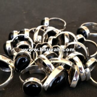 black onyx stone gemstone cabochon 925 sterling silver adjustable ring size